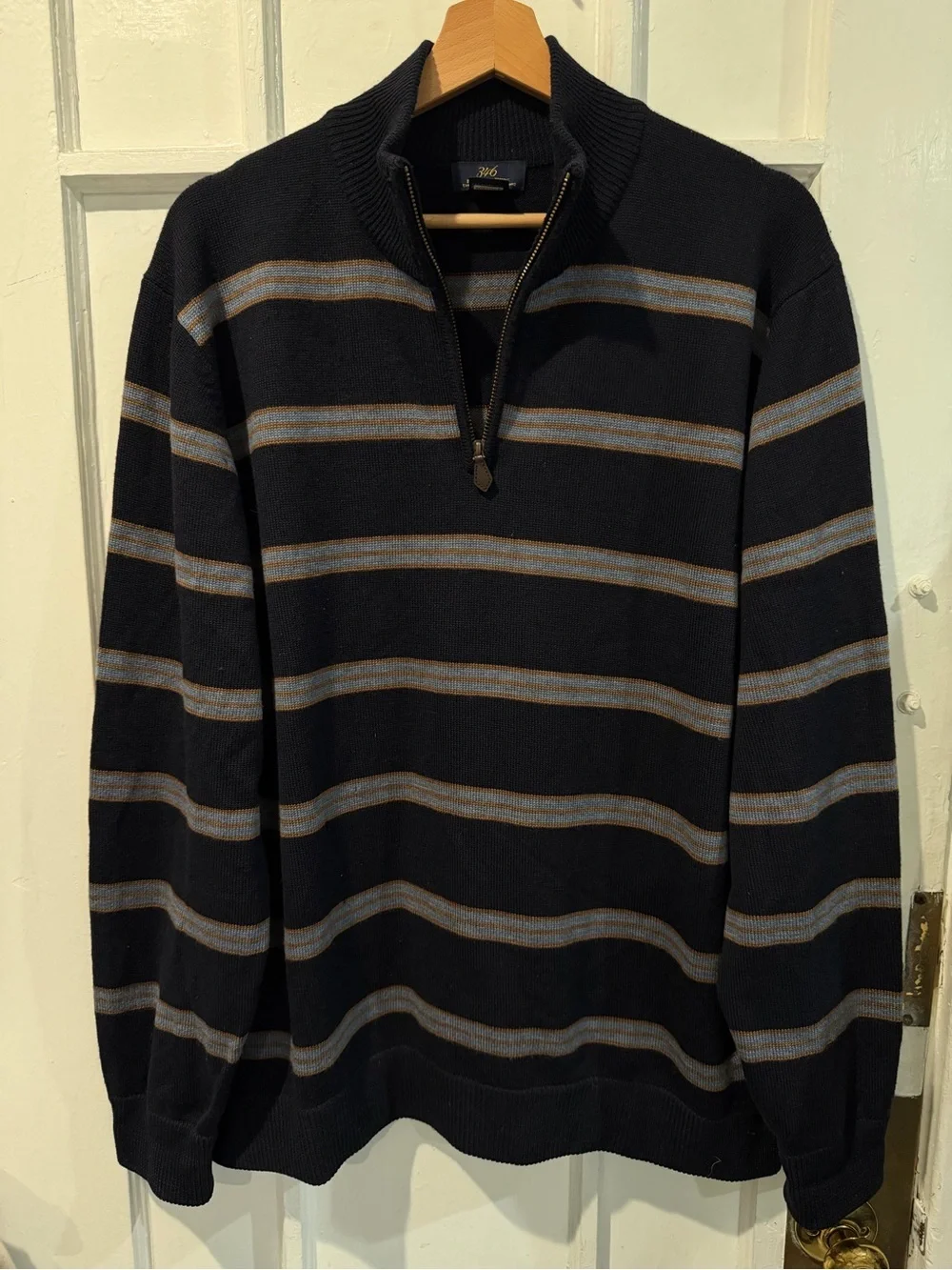 Brooks Brothers Navy Striped Half-Zip Sweater